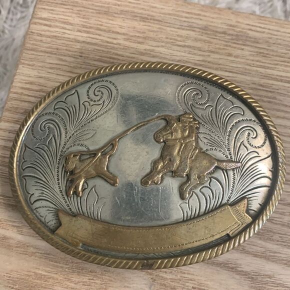 Vintage German Silver Cowboy Roping Calf Oval Belt Buckle - Picture 14 of 17